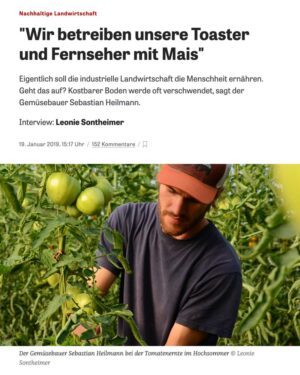 Ausschnitt aus dem Zeit Online Artikel über die regenerative Landwirtschaft am Schloss Tempelhof und die Relevanz der regionalen Lebensmittelversorung z.B. durch Market Garden.